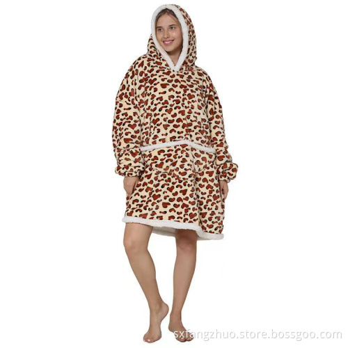 Customization leopard wearable long over sized hoodie